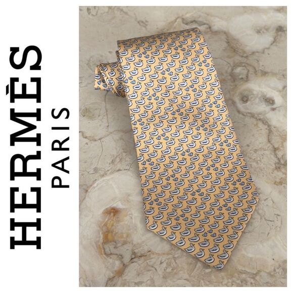 Hermes 100% Silk Duckies Print Tie - Picture 1 of 10
